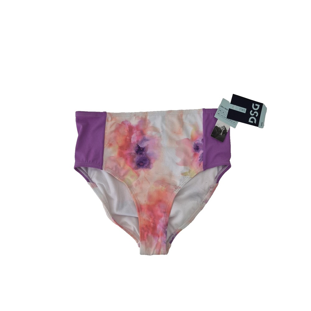 DSG Bikini Swim‎ Bottom Girls XL Purple Pink Floral High Waist Bathing Suit New